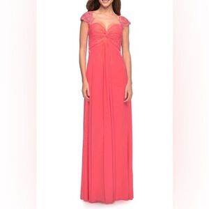 La Femme NWT Beaded Open Back Sparkly Sweet Heart Pink Full Length Gown - Size 4